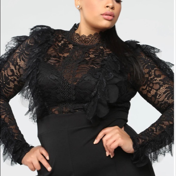 Pants - Black jumpsuit with lace details on top 2X